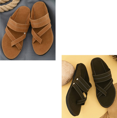 Anjaneya Creations Men Sandals(Brown, Olive , 7)