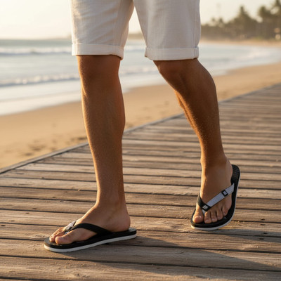 Hilux Men Slippers(Black, White , 7)