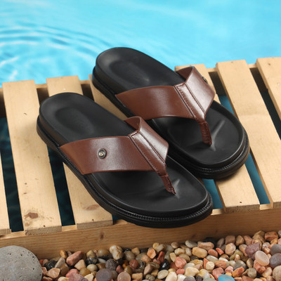 METRO Men Flip Flops(Tan , 9)