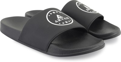 ARVAN Men Slides(Black, White , 7)