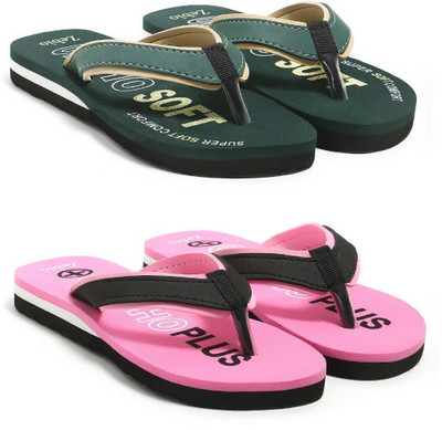 zebio Women Slippers(Green, Yellow, Pink, Black , 6)