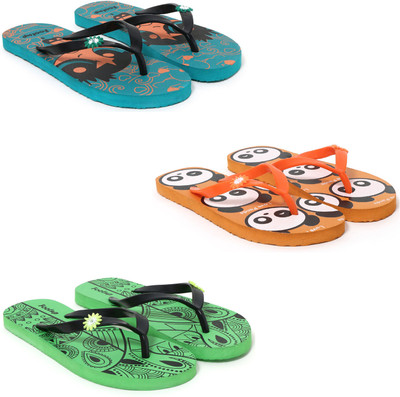 Footup Women 3 Pair Comfortable|Ultra-Light|Stylish and Trendy|Flip Flops Slippers(Multicolor , 8)