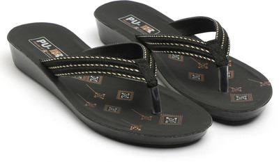 RRIDDERS Women Flip Flops(Black , 6)