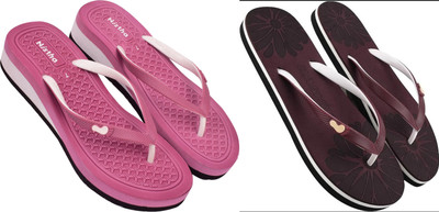 NISTHA Women Flip Flops(Maroon, Pink , 5)