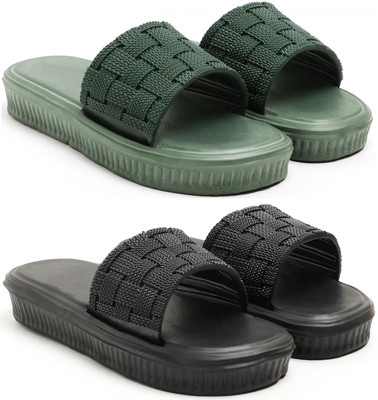 Tellinn Women Slides(Green, Black , 4)