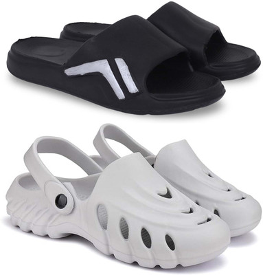 Pampy Angel Men Slippers(Black, Grey , 8)