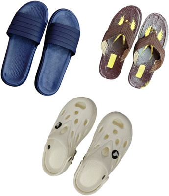 BLIBBERS Men Slippers(Blue, Brown, White , 9)