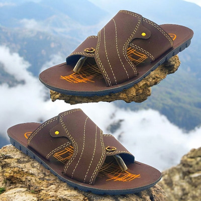Genial Men Flip Flops(Brown , 6)