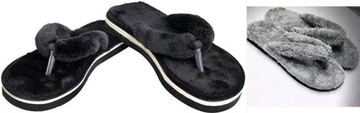 rexizone Women Flip Flops(Black, Grey , 4)