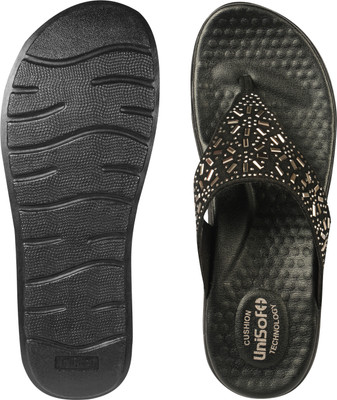Unisoft Women Flip Flops(Black , 5)