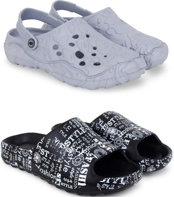 KAPYANSH Men Slides(Grey, Black , 9)