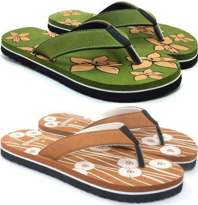 VAHMAH Women Slippers(Green, Tan , 7)