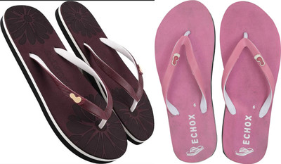 NISTHA Women Flip Flops(Maroon, Pink , 5)