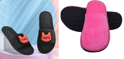 Y key Women Flip Flops(Pink, Black , 6)