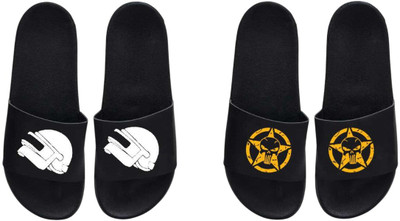 nvisan Men Slides(White, Yellow, Black , 9)