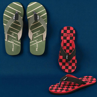 PKKART Men Slippers(Green, Red , 8)