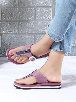 TWO SOFT Women Flip Flops(Pink , 5)