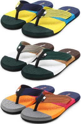 Footup Men 3 Pairs|EVA|Ultralightweight|Premium|Comfort|All Seasons Slippers(Multicolor , 6)