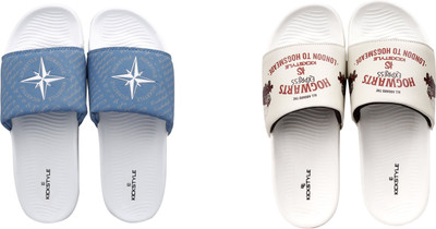 KICKSTYLE Men Slides(White, Blue , 7)