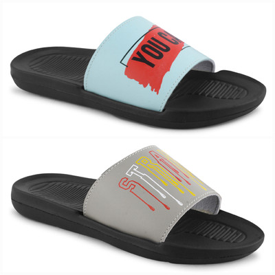 Foot Print Men Slides(Grey , 10)