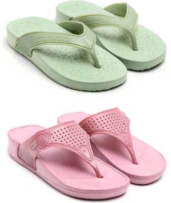 TAFFRAL Women Trending Stylish Lightweight Comfort Combo Slipper Flip Flops(Green, Pink , 8)
