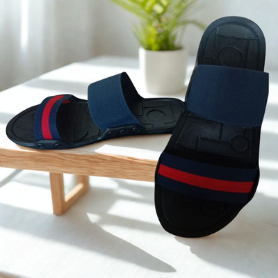 AMBIKA Men Slippers(Blue, Red , 9)