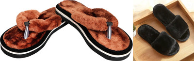 rexizone Women Slides(Brown, Black , 7)