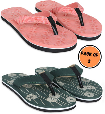 SOUL CULTURE Women Comfortable Stylish and Trending Colorful Printed Slippers (Pack Of 2) Flip Flops(Multicolor , 7)