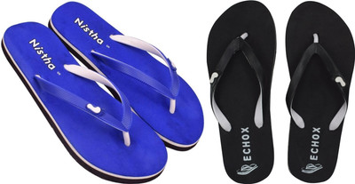 NISTHA Women Flip Flops(Blue, Black , 6)