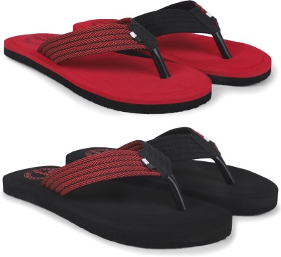 FLIPJONES Men Flip Flops(Red, Black , 9)