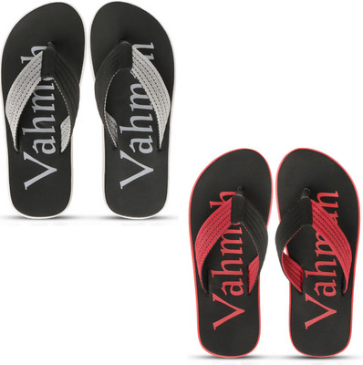 VAHMAH Men Slippers(Grey, Red , 7)