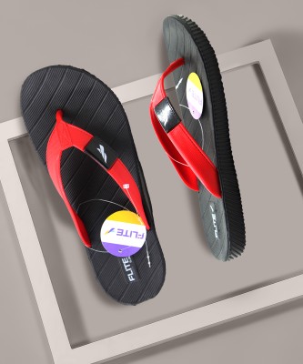 FLITE Women Flip Flops(Black, Red , 5)