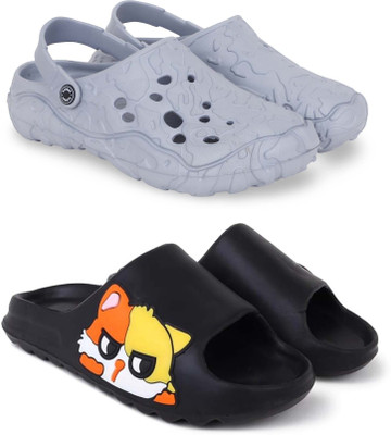 KAPYANSH Men Slippers(Grey, Black , 6)