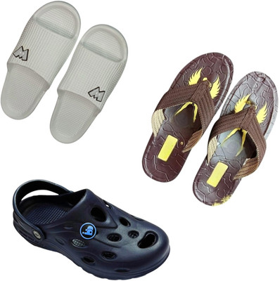 BLIBBERS Men Slippers(Grey, Brown, Blue , 6)
