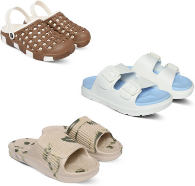 Acorn Men Slides(Brown, Blue, Beige , 6)