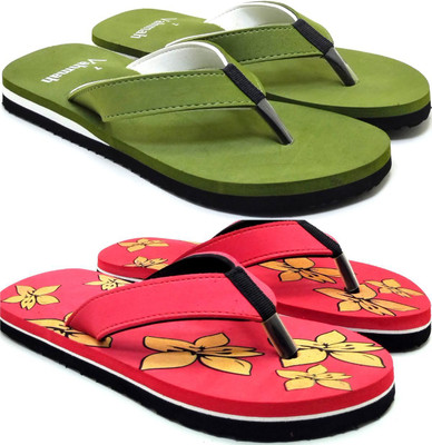 VAHMAH Women Slippers(Green, Red , 7)