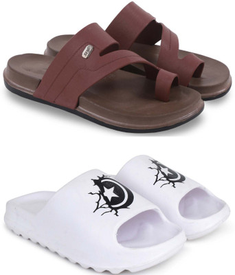 Pampy Angel Men Slippers(Brown, White , 9)