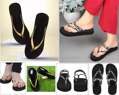 RIVAYPAFASHION Women Slippers(Black , 6)