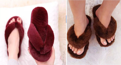 Sale YUG Women Flip Flops(Brown, Maroon , 6)