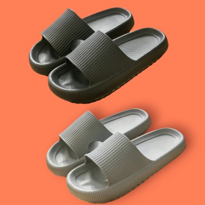 Fuliva Men Slides(Black, Grey , 6)