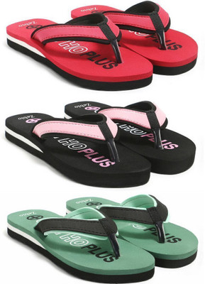 zebio Women Slippers(Red, Black, Black, Pink, Green, Black , 8)