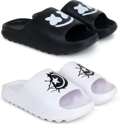 KAPYANSH Men Slides(White, Black , 9)