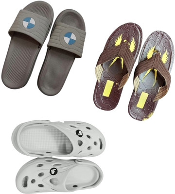 BLIBBERS Men Slippers(Grey, Brown, Off White , 9)