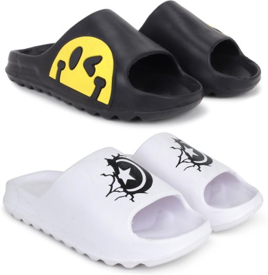 Kapani Fashion Men Slides(Black, White , 9)