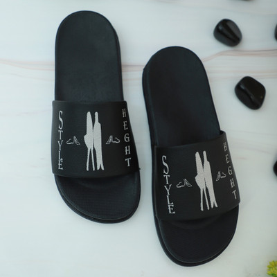 STYLE HEIGHT Men Slides(Black, Grey , 8)