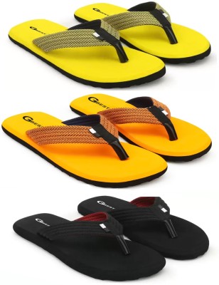 G Best Men Flip Flops(Black, Yellow, Orange 10)