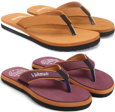 VAHMAH Women Slippers(Tan, Maroon , 4)