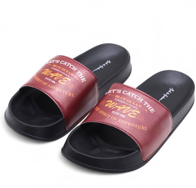 Mast & Harbour Men Slides(Black, Maroon , 6)