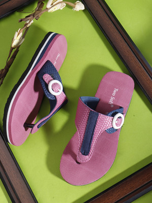 TWO SOFT Women Stylish Comfortable Lightweight| Adjustable Toe Hook Slipper Women Slippers(Pink , 6)