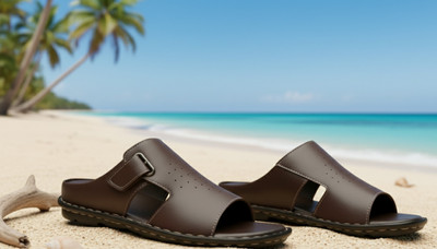 Real Bliss Men Adjustable Lightweight Comfortable Daily Outdoor Party Slippers(Brown , 7)